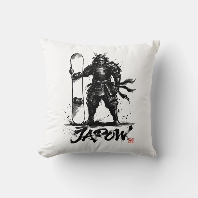 Snowboard Brush Art - Standing Samurai snowboard  Throw Pillow (Front)