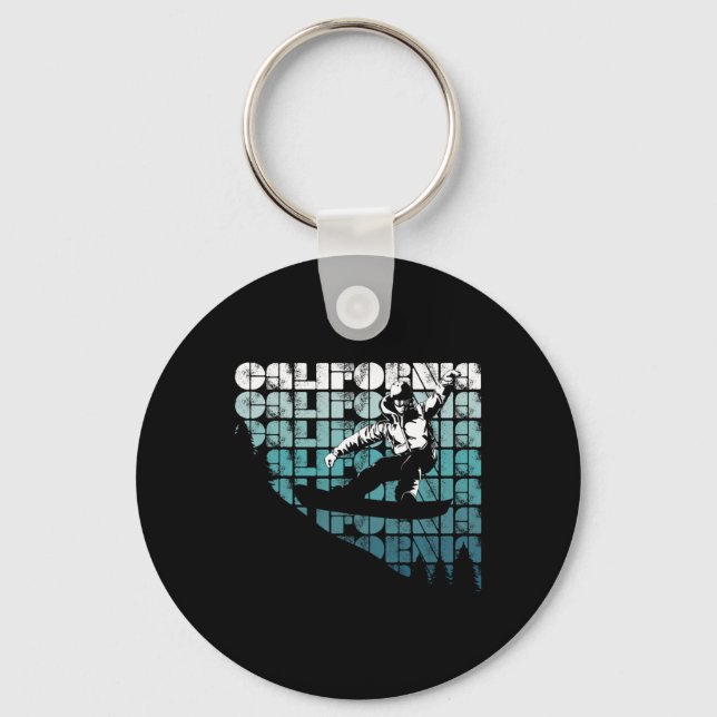 Snowboard California Ca Retro Vintage Snowboarding Keychain (Front)