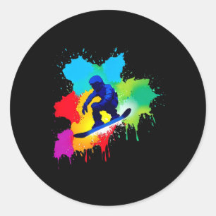 Snowboard Colour Explosion Classic Round Sticker