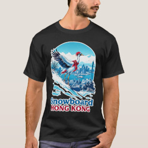 Snowboard Crane In Hong Kong Blue Skyline T-Shirt