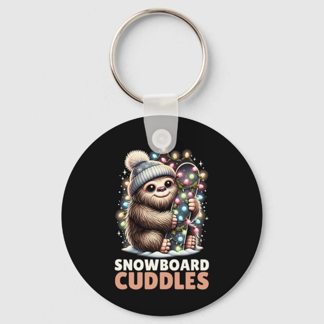 Snowboard Cuddles Christmas Lit Bigfoot Snowboardi Keychain (Front)