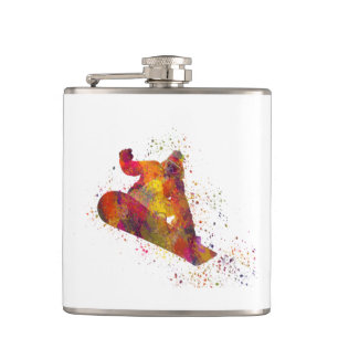 snowboard en acuarela hip flask