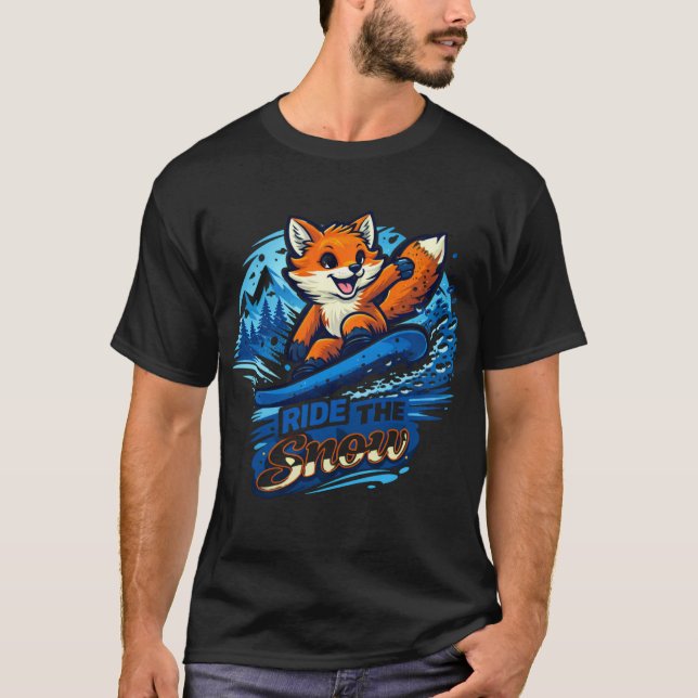 Snowboard Fox Ride the Snow Winter Design T-Shirt (Front)