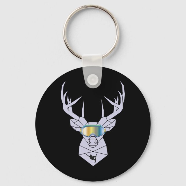 Snowboard Goggles Funny Snowboarding Moose Gift  Keychain (Front)