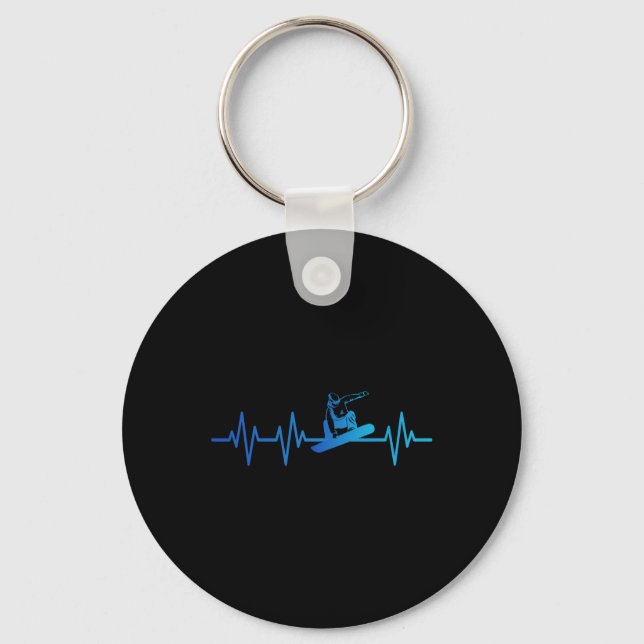Snowboard Heartbeat 80s 90s Retro Winter Snowboard Keychain (Front)