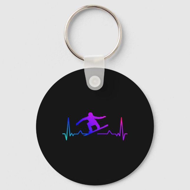Snowboard Heartbeat 80s 90s Retro Winter Snowboard Keychain (Front)