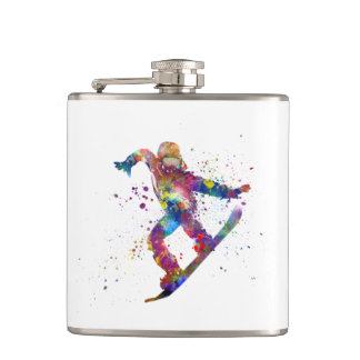 Snowboard in watercolor hip flask