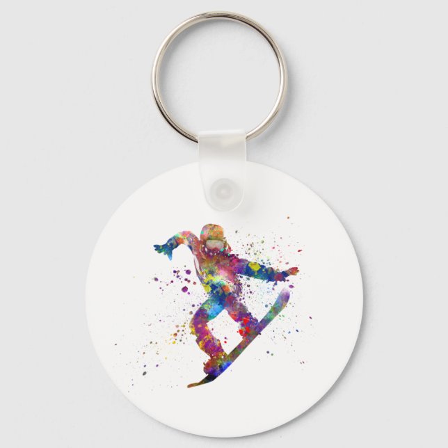 Snowboard in watercolor keychain (Front)