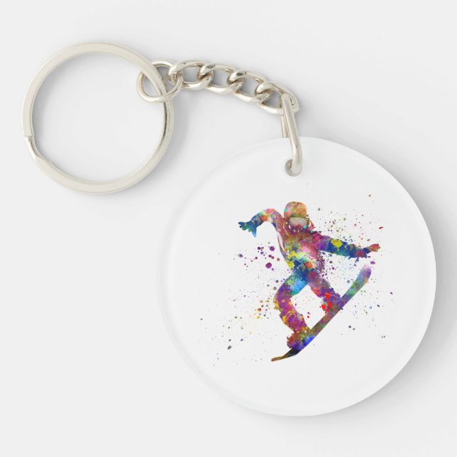Snowboard in watercolor keychain (Front)