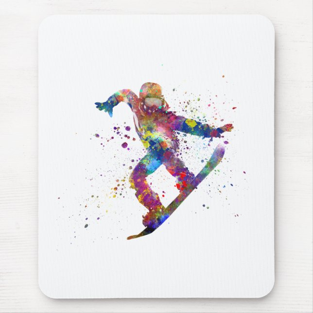 Snowboard in watercolor mouse pad (Front)