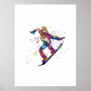 Snowboard in watercolor poster