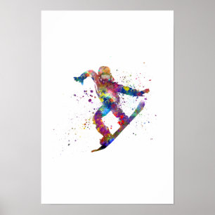 Snowboard in watercolor poster