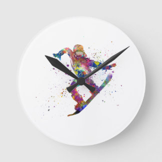 Snowboard in watercolor round clock