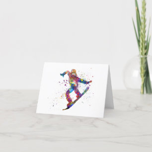 Snowboard in watercolor thank you card