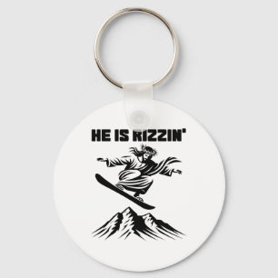 Snowboard Jesus Christ Snowboarding Rizzin' Snow C Keychain