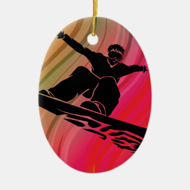 Snowboard Jump Ceramic Ornament (Front)