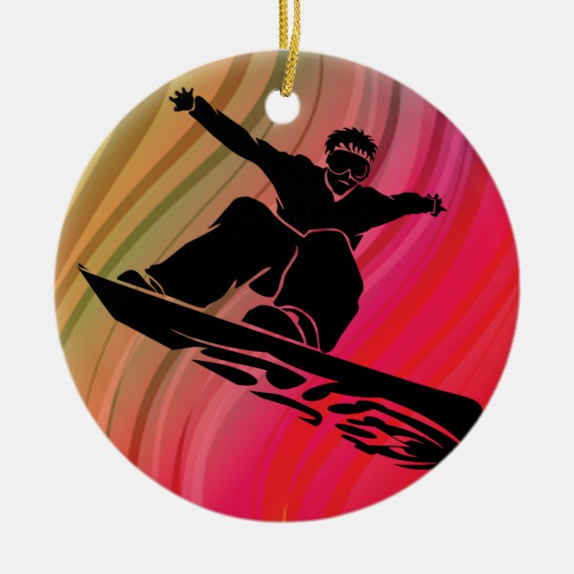 Snowboard Jump Ceramic Ornament (Front)