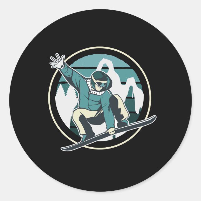SNOWBOARD JUMP CLASSIC ROUND STICKER (Front)