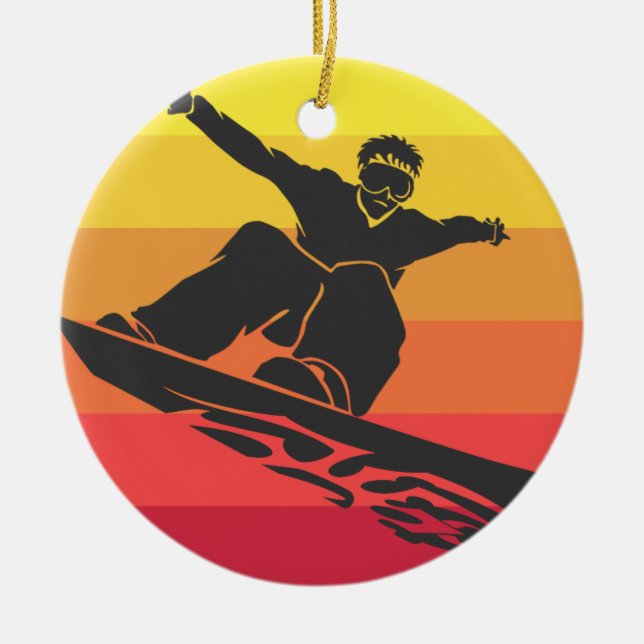 Snowboard Jump Retro Ceramic Ornament (Front)