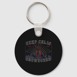 Snowboard Keep Calm Vintage Retro Snowbaording Win Keychain
