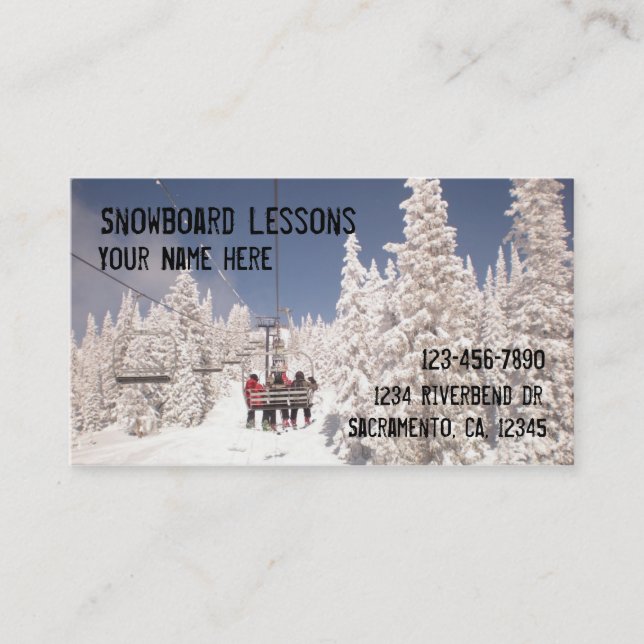 Snowboard Lessons customizable business cards (Front)