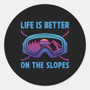 Snowboard Life Is Better On The Slopes Retro Snowb Classic Round Sticker