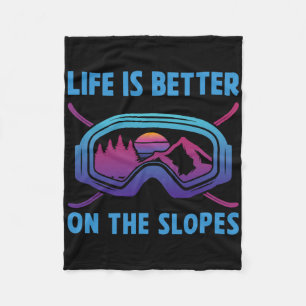 Snowboard Life Is Better On The Slopes Retro Snowb Fleece Blanket