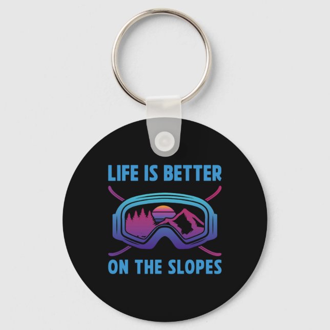 Snowboard Life Is Better On The Slopes Retro Snowb Keychain (Front)