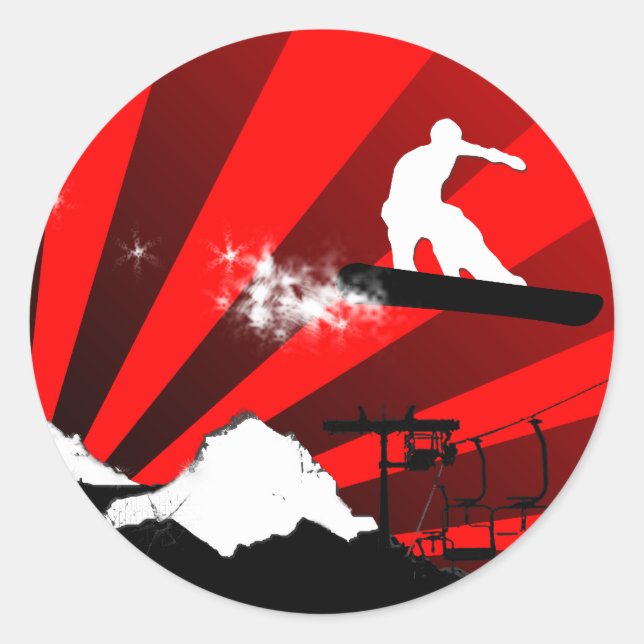 snowboard : powder trail classic round sticker (Front)