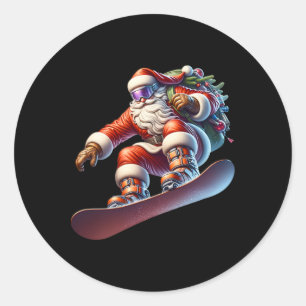 Snowboard Snowboarding Santa Christmas Classic Round Sticker