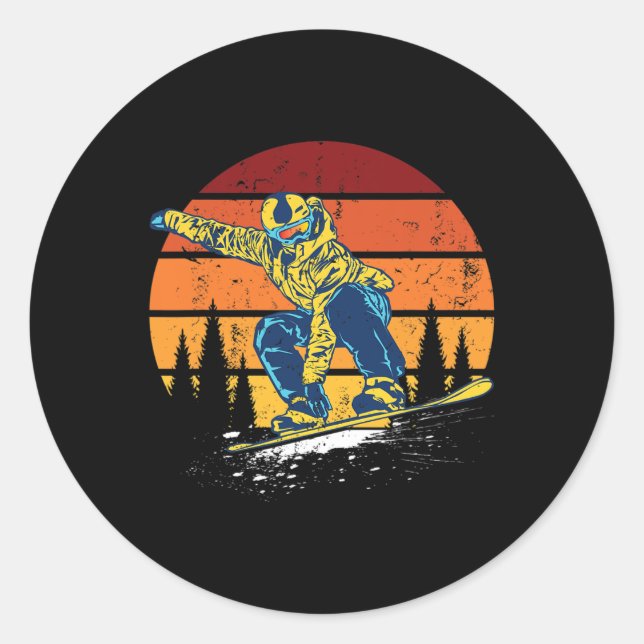 Snowboard Snowboarding Snowboarder Vintage Winter  Classic Round Sticker (Front)