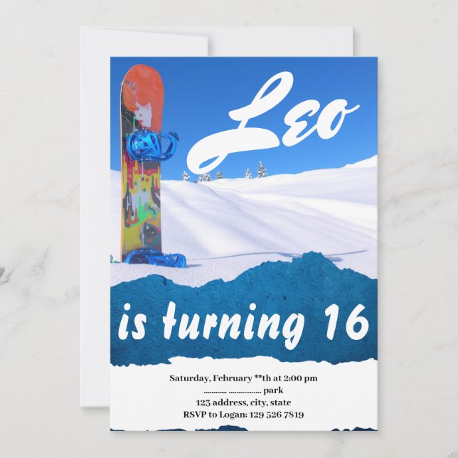 Snowboard Sports d'hiver Anniversaire Invitation (Devant)
