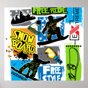 Snowboard Typography: Extreme Kid's Background. Poster