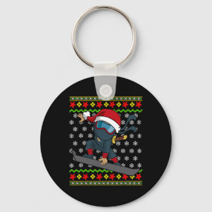 Snowboard Ugly Christmas Sweater Pattern Ninja Sno Keychain