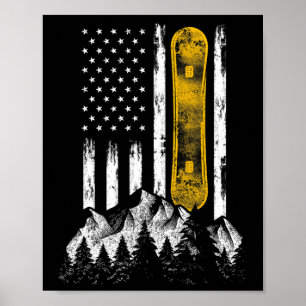 Snowboard Us Flag Snowboarding  Poster