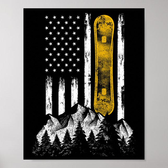 Snowboard Us Flag Snowboarding  Poster (Front)