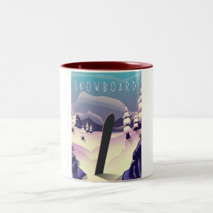 Snowboard vintage style travel poster Two-Tone coffee mug
