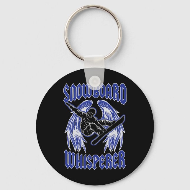 Snowboard Whisperer Rock And Roll Style Angel Wing Keychain (Front)