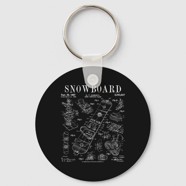 Snowboard Winter Snowboarding Vintage Patent Drawi Keychain (Front)