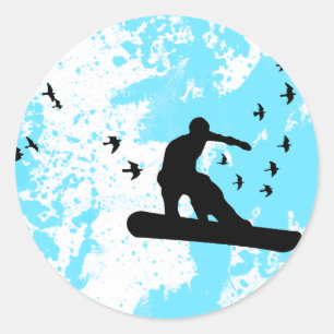 snowboard with birds. classic round sticker