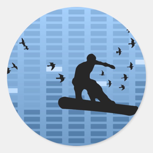 snowboard with birds. classic round sticker (Front)