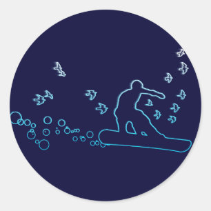snowboard with birds. classic round sticker