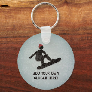 Snowboarder Action Pose - grunge look - your text Keychain