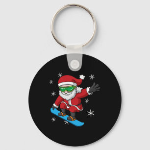 Snowboarder Christmas Santa Claus Snowboard Snowbo Keychain