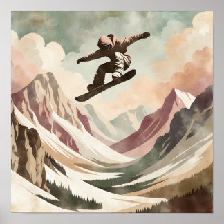Snowboarder Enjoying the Snowy Mountains Poster