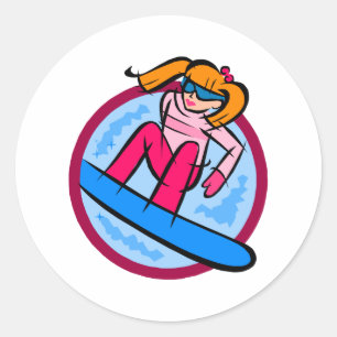 Snowboarder Girl Classic Round Sticker