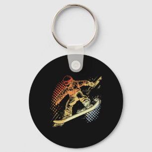 Snowboarder Graphic Retro Style Alpine Snowboardin Keychain