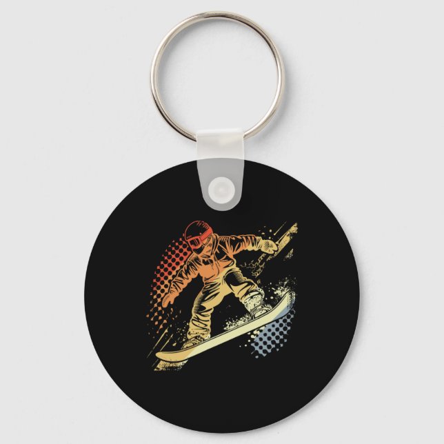 Snowboarder Graphic Retro Style Alpine Snowboardin Keychain (Front)