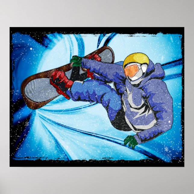 Snowboarder in Edgy Snowstorm Poster (Front)
