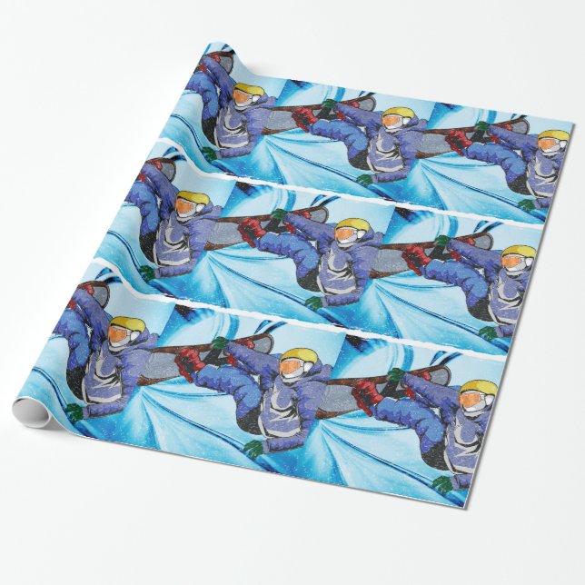 Snowboarder in Edgy Snowstorm Wrapping Paper (Unrolled)